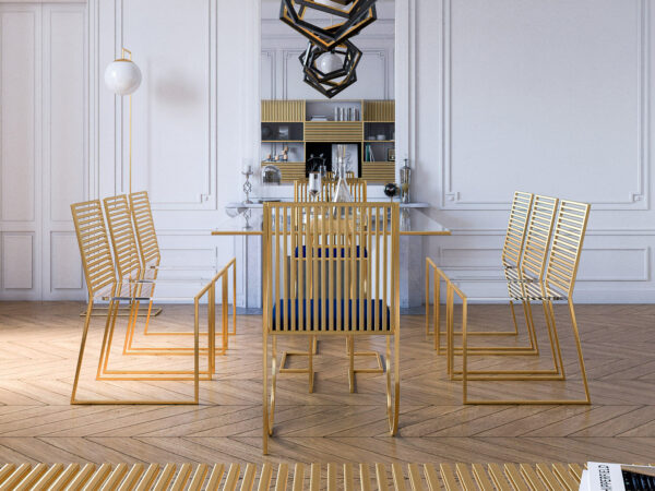 Chaises de la collection Ambredorée de chez Kurudo, atelier et créateur de mobilier français.