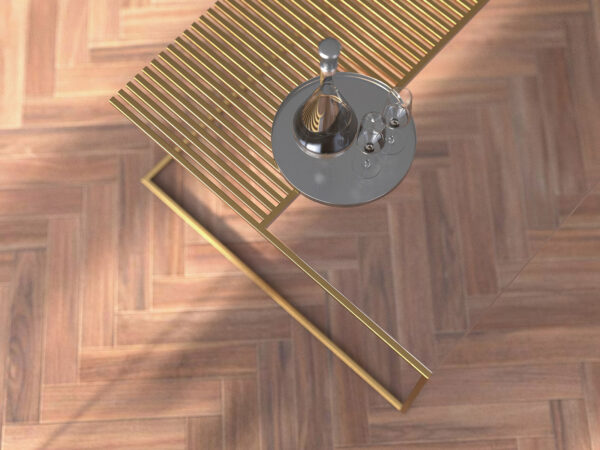 Zoom, vue de dessus de la table basse Ambredorée, de Kurudo créateur et atelier de mobilier français.